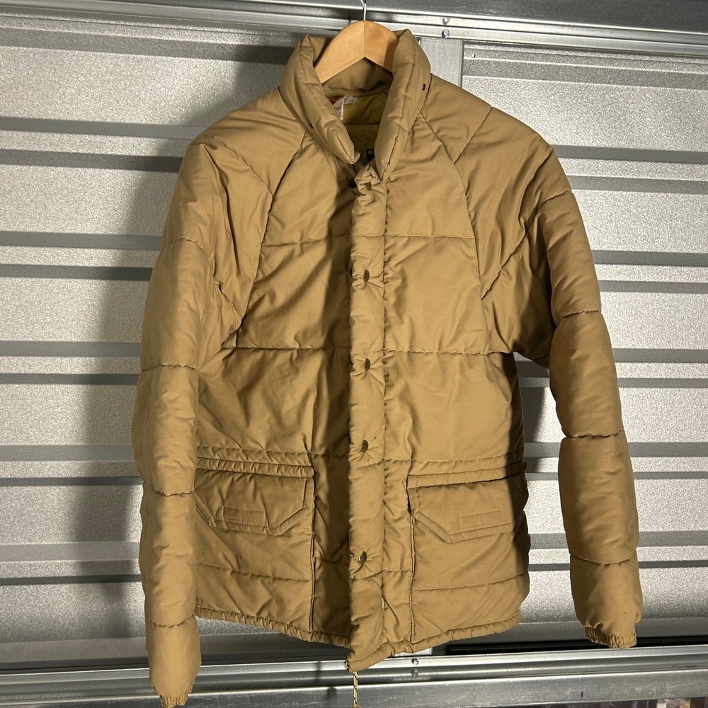 VINTAGE Columbia Puffer Jacket Mens S Tan Quilted Gorpcore Outdoor Streetwear